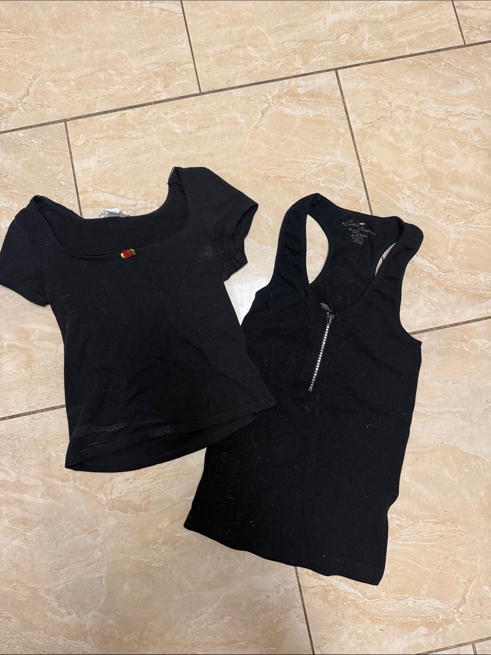 2 tops one Forever 21 Black Scoop & Black Zip Racerback Tank Duo